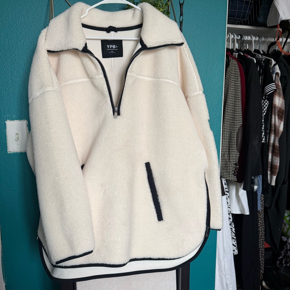 Abercrombie and Fitch YPB Cream Fleece quarter zip Pullover sweatshirt jacket